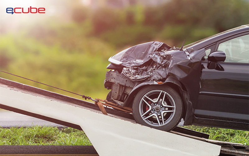 Rental car being tolled away after accident