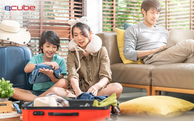 Family packing for a travel trip