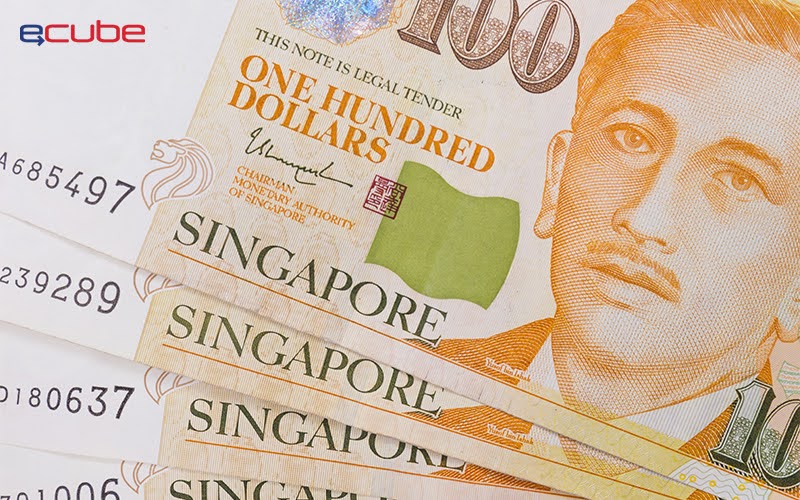 extreme close up of singapore dollar bills
