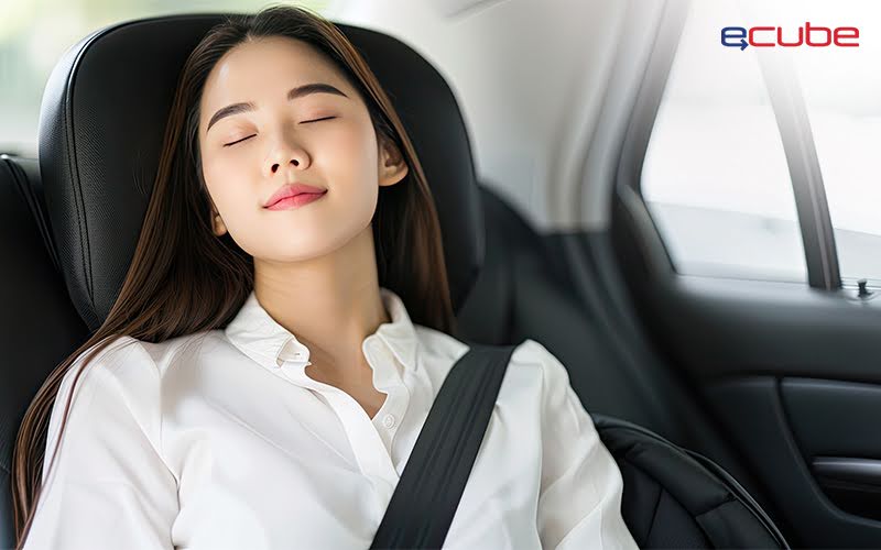 woman napping comfortably in the backseat